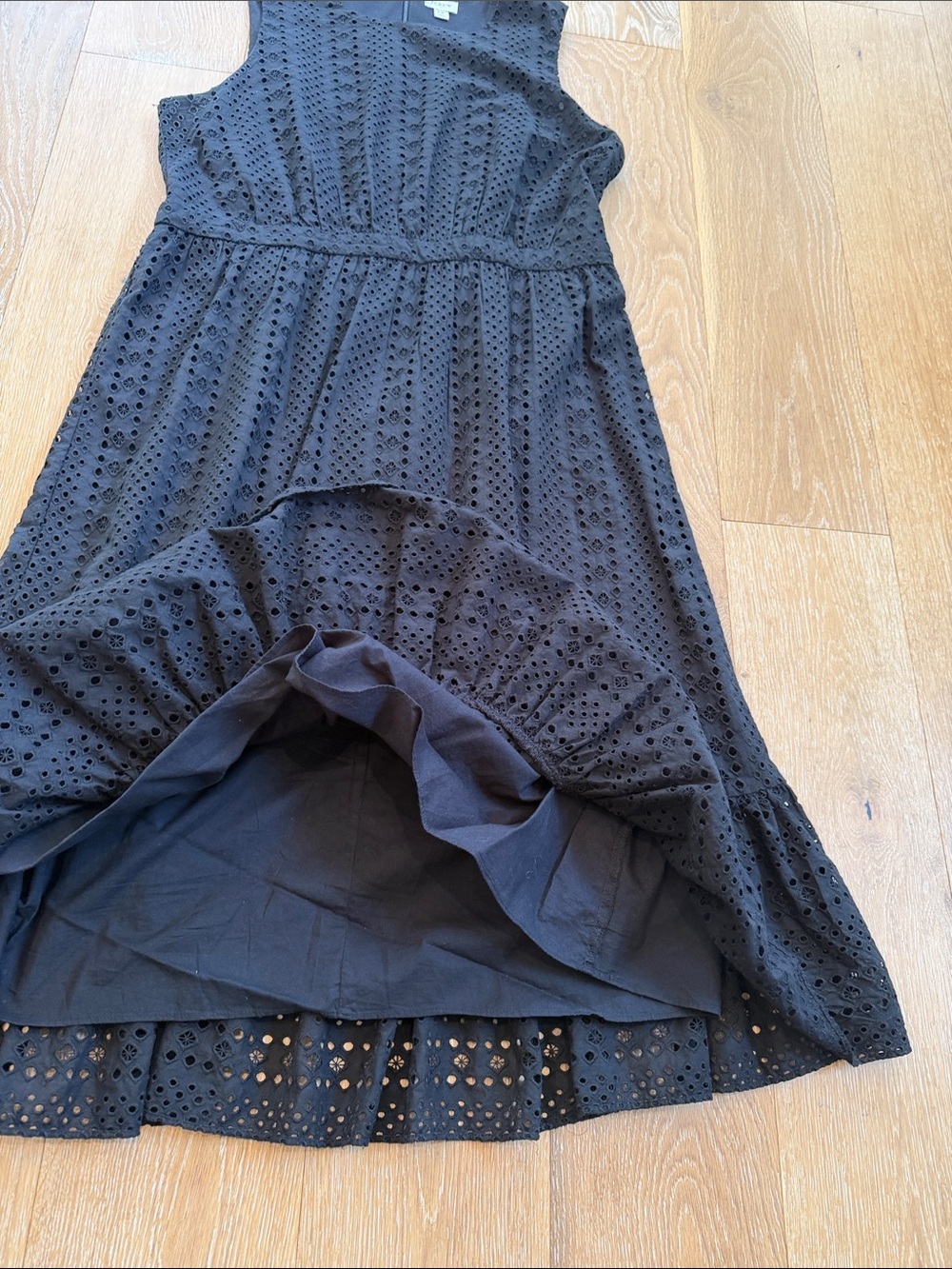 J. Crew Black Eyelet Midi Dress Size 14 - Picture 6 of 8